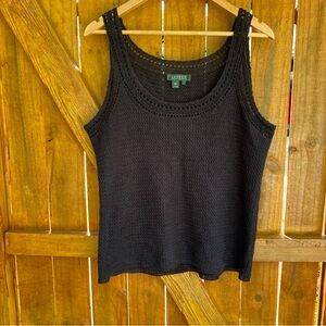 Ralph Lauren Linen Knit Black Ribbed Sleeveless Tank Top
